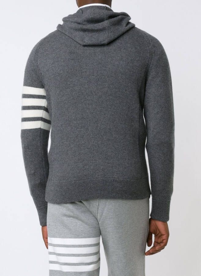 Thom Browne Full Zip Hoodie With 4-Bar Stripe In Medium Grey Cashmere Grijs