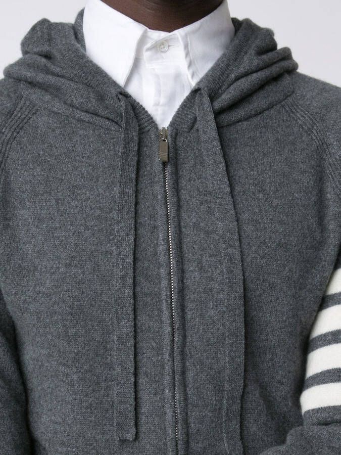 Thom Browne Full Zip Hoodie With 4-Bar Stripe In Medium Grey Cashmere Grijs