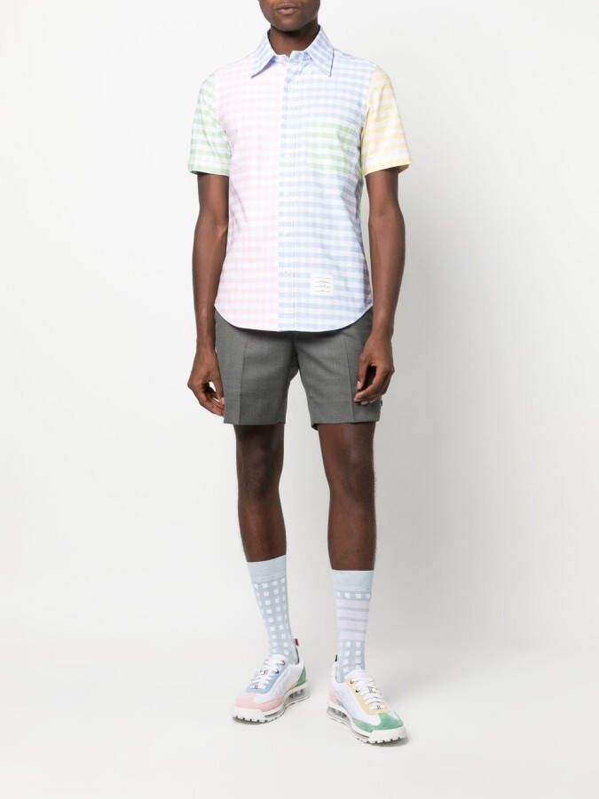 Thom Browne Funmix gingham-check short-sleeved shirt Blauw