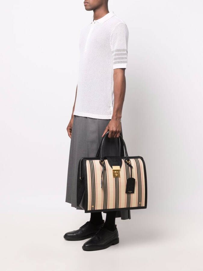 Thom Browne Gestreepte shopper Wit