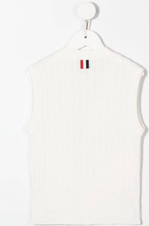 Thom Browne Kids Kabelgebreid vest Wit