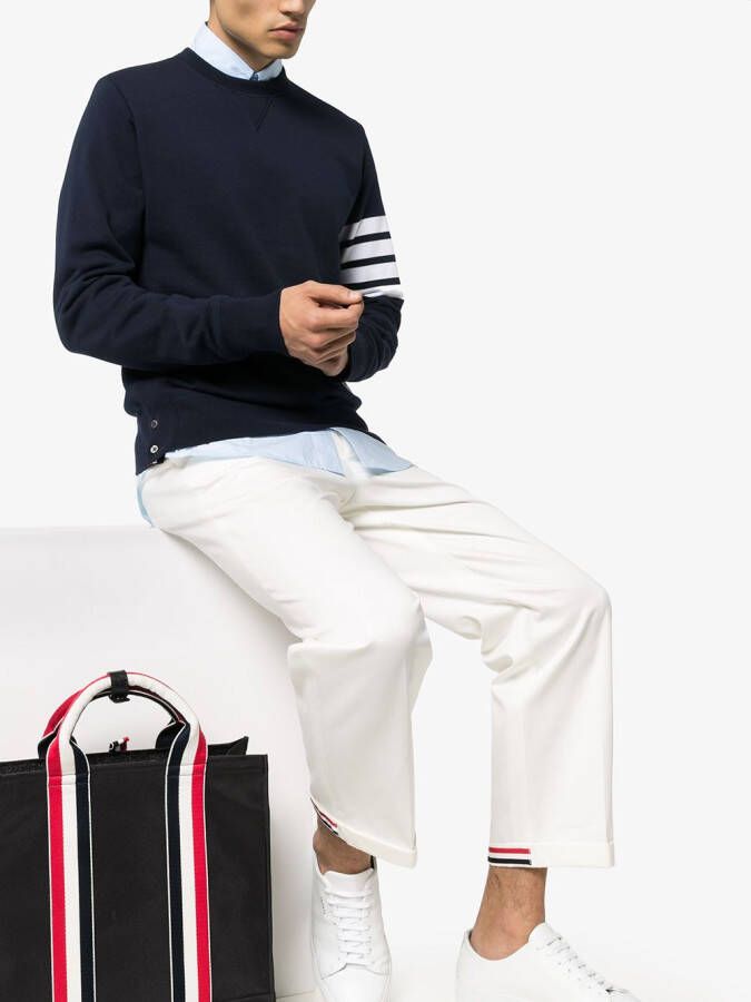 Thom Browne Pullover Sweatshirt With Engineered 4-Bar Stripe Blauw