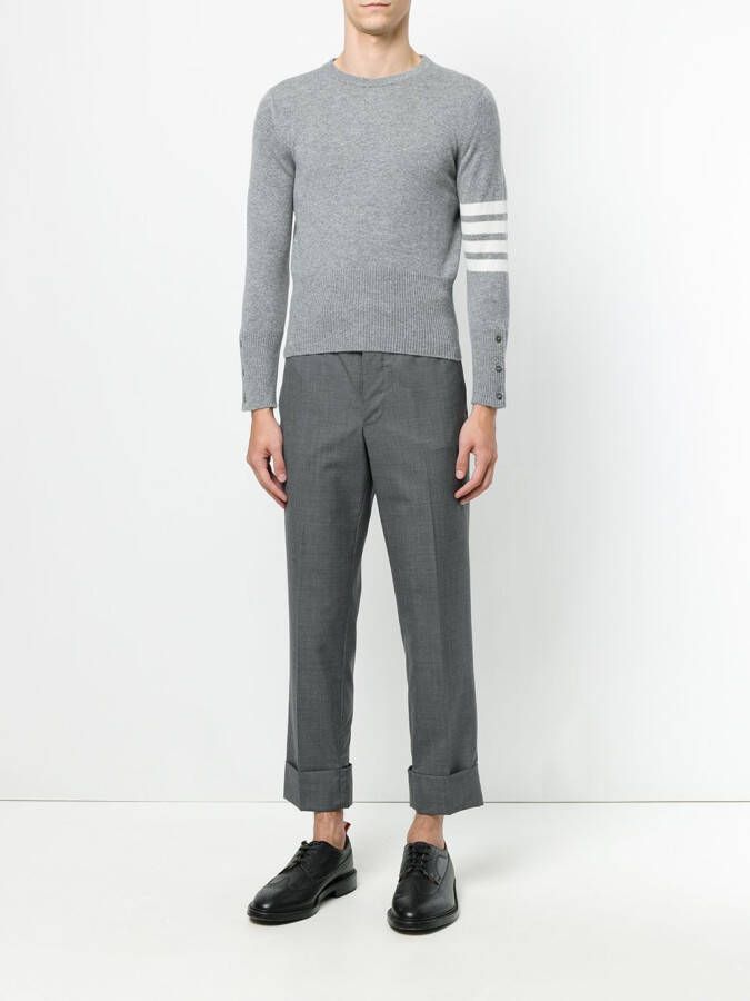 Thom Browne Short Crewneck Pullover With 4-Bar Stripe In Light Grey Cashmere Grijs