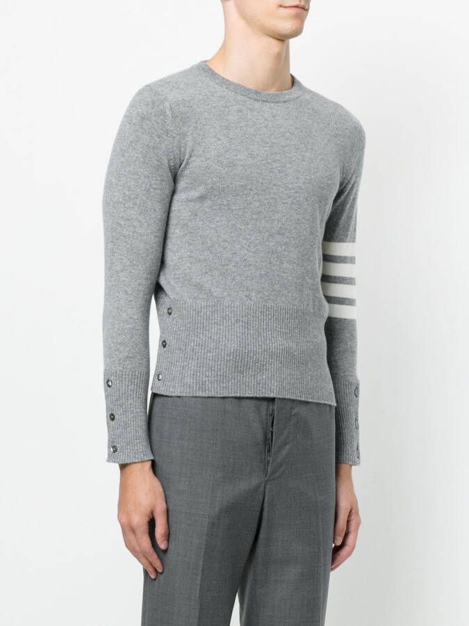 Thom Browne Short Crewneck Pullover With 4-Bar Stripe In Light Grey Cashmere Grijs