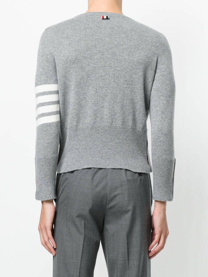 Thom Browne Short Crewneck Pullover With 4-Bar Stripe In Light Grey Cashmere Grijs