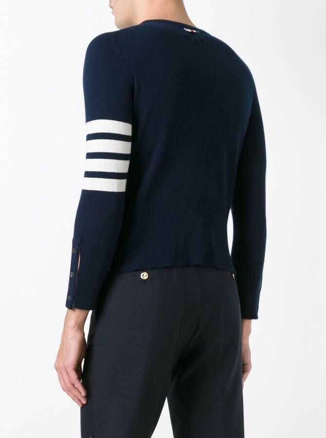 Thom Browne Short Crewneck Pullover With 4-Bar Stripe In Navy Blue Cashmere Blauw