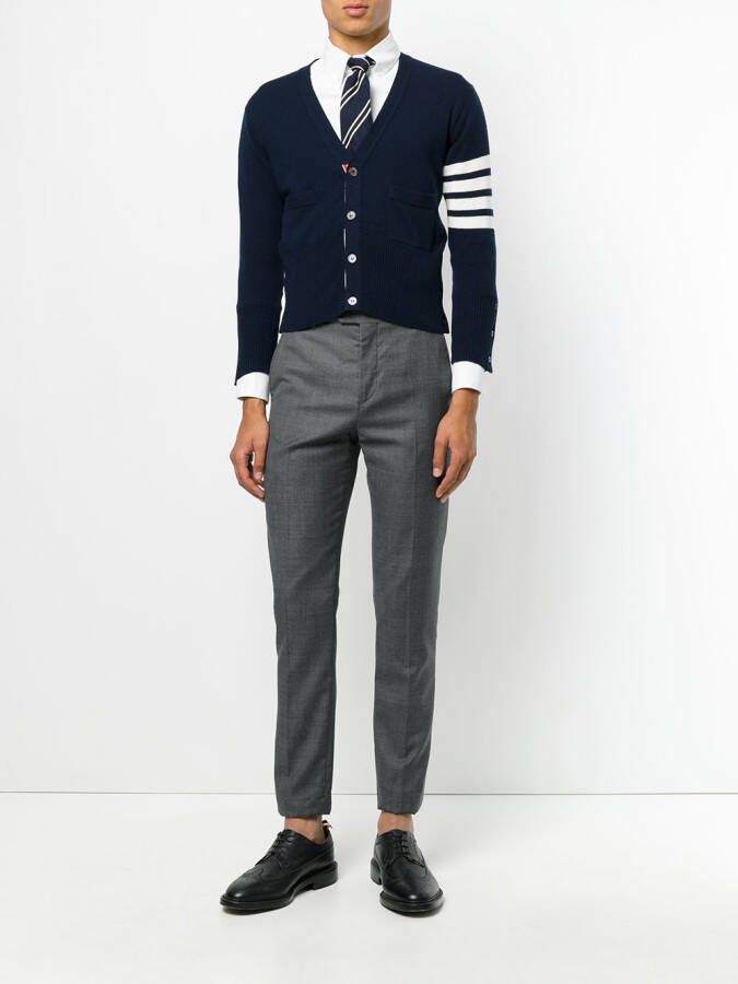 Thom Browne short V-hals vest met 4-strepen streep in rood kasjmier Blauw