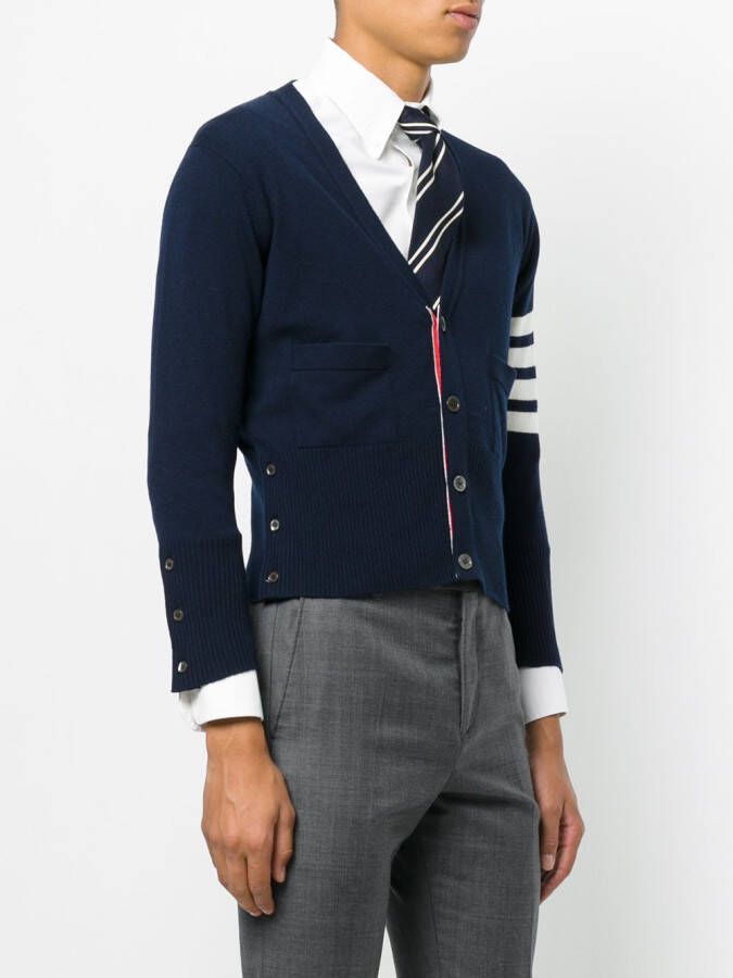 Thom Browne short V-hals vest met 4-strepen streep in rood kasjmier Blauw