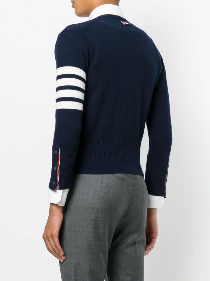 Thom Browne short V-hals vest met 4-strepen streep in rood kasjmier Blauw