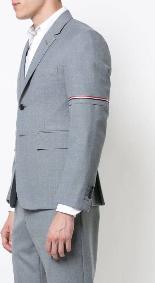 Thom Browne Sportjas met enkele rij en rood wit en blauw Selevedge in medium grijs schooluniform