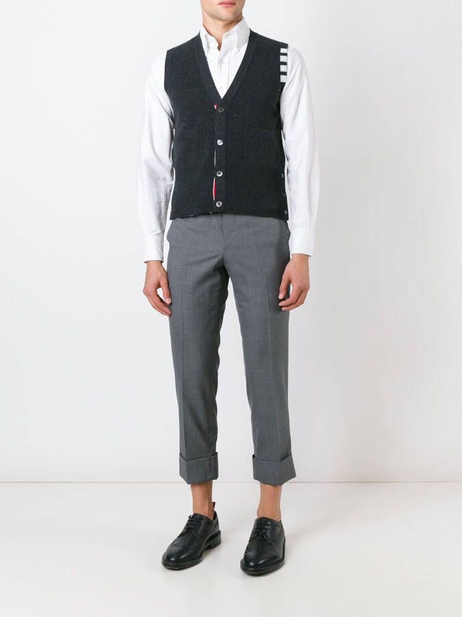 Thom Browne V-Neck Cardigan Vest In Cashmere Grijs