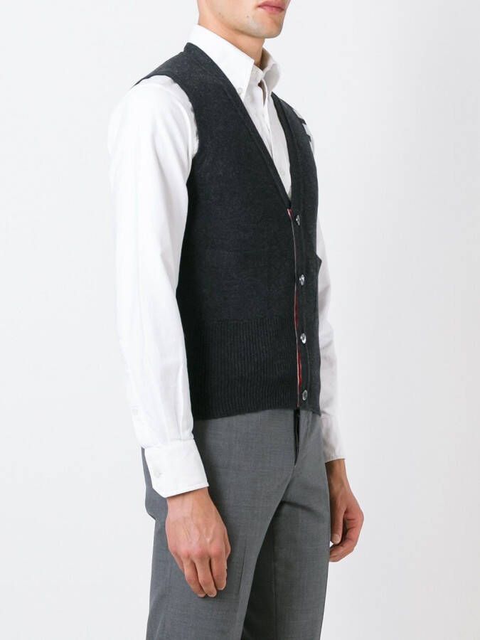 Thom Browne V-Neck Cardigan Vest In Cashmere Grijs