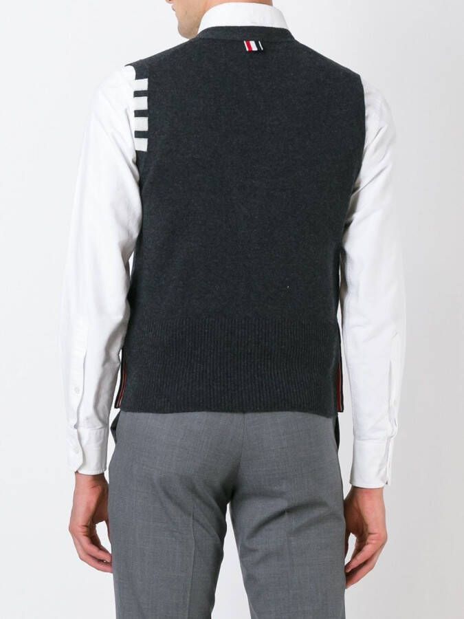 Thom Browne V-Neck Cardigan Vest In Cashmere Grijs