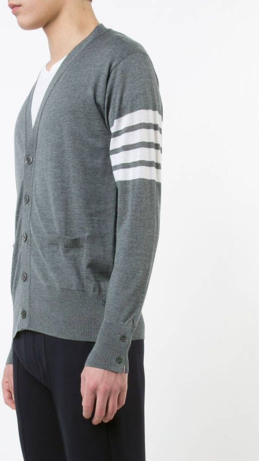 Thom Browne V-Neck Cardigan With 4-Bar Stripe In Medium Grey Merino Grijs