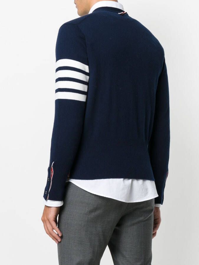Thom Browne V-Neck Cardigan With 4-Bar Stripe In Navy Cashmere Blauw