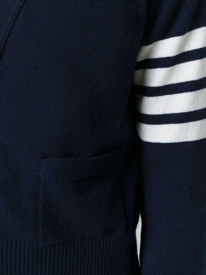Thom Browne V-Neck Cardigan With 4-Bar Stripe In Navy Cashmere Blauw