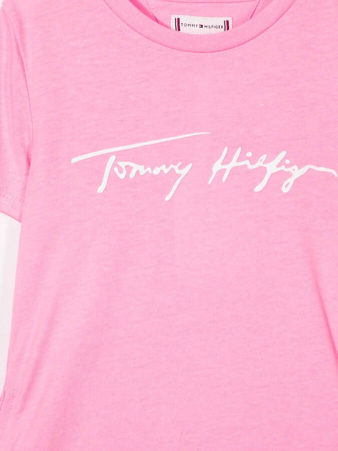 Tommy Hilfiger Junior T-shirtjurk met logoprint Roze