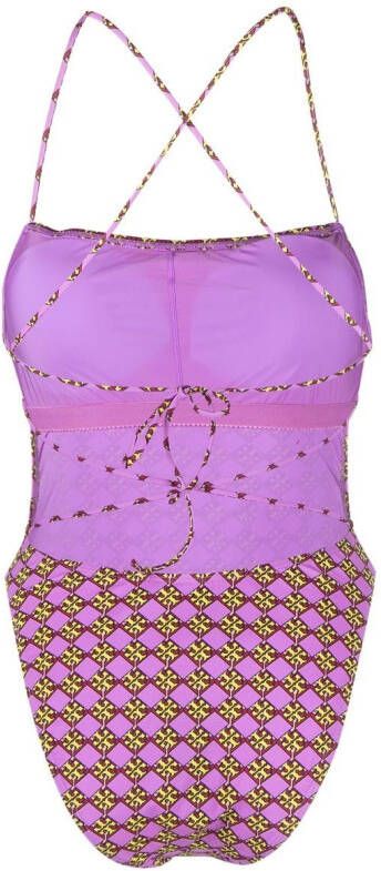 Tory Burch Badpak met monogramprint Paars