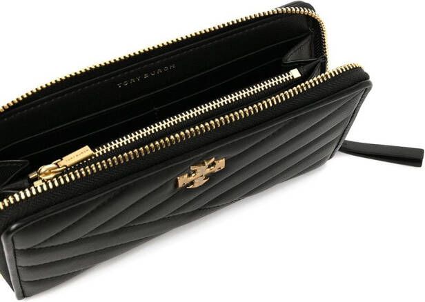 Tory Burch Kira portemonnee met rits en chevron streep Zwart