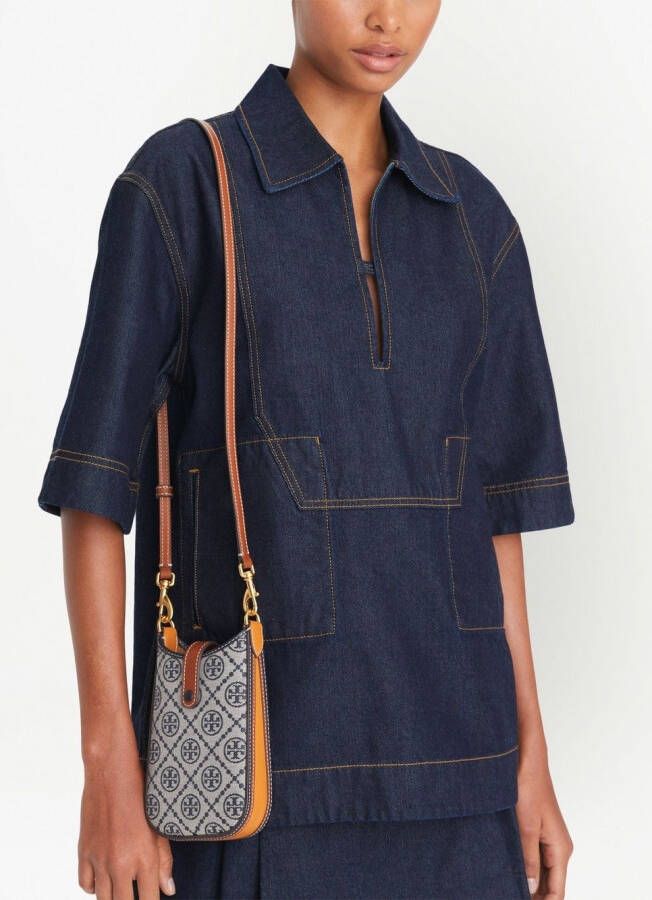Tory Burch Telefoon crossbodytas met T monogram Blauw