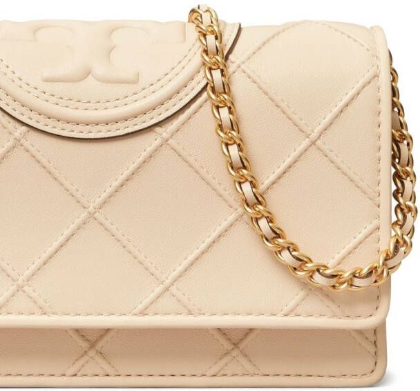 Tory Burch Fleming Soft portemonnee met kettinghengsel Beige