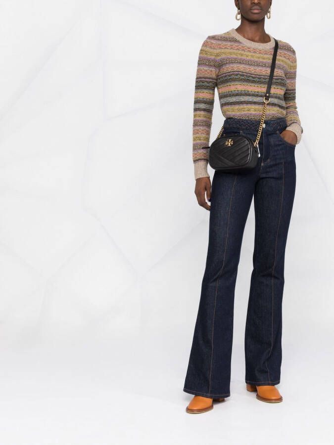Tory Burch Kleine Kira cameratas met chevron streep Zwart