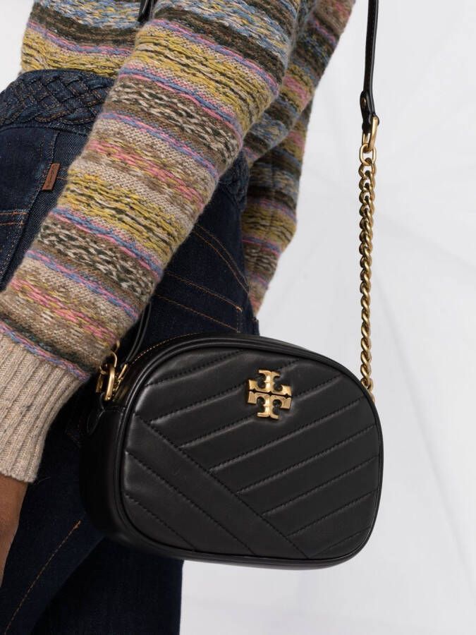 Tory Burch Kleine Kira cameratas met chevron streep Zwart