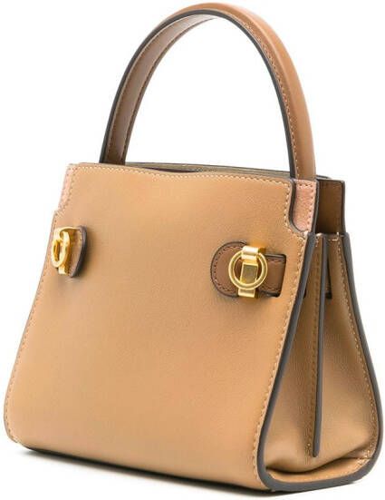 Tory Burch Lee Radziwill Double kleine schoudertas Bruin