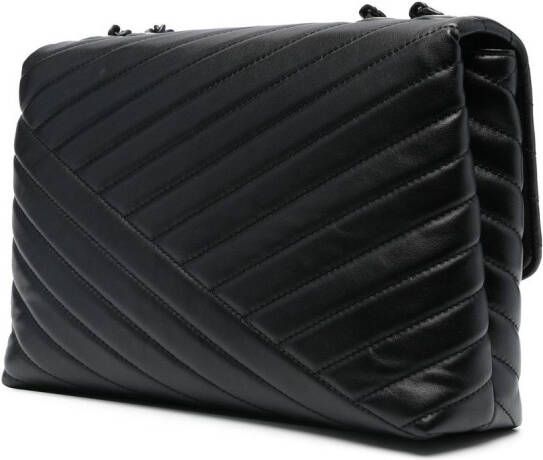 Tory Burch Kira Powder verstelbare gecoate schoudertas met chevron patroon Zwart