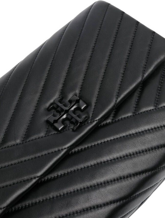 Tory Burch Kira Powder verstelbare gecoate schoudertas met chevron patroon Zwart