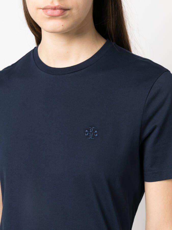 Tory Burch T-shirt met geborduurd logo Blauw