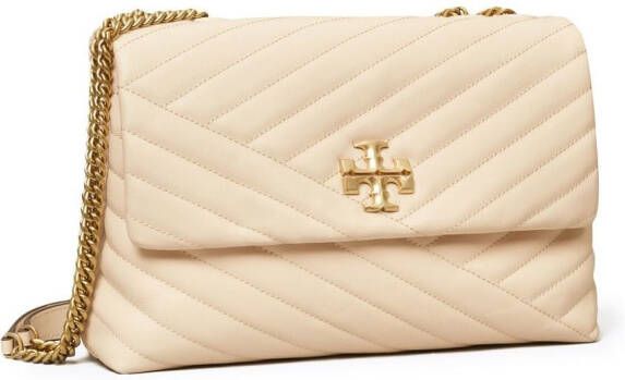 Tory Burch Kira verstelbare schoudertas met chevron streep Beige