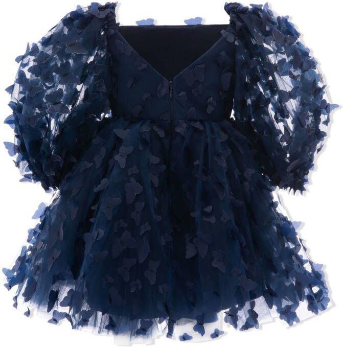 Tulleen Jurk met bloemenapplicatie Blauw