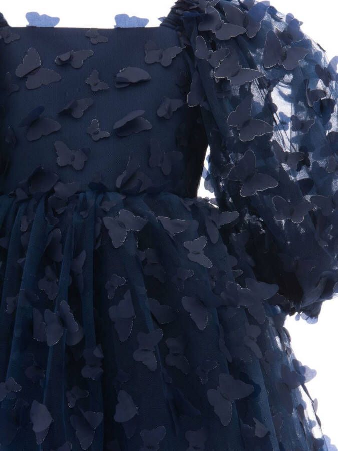 Tulleen Jurk met bloemenapplicatie Blauw