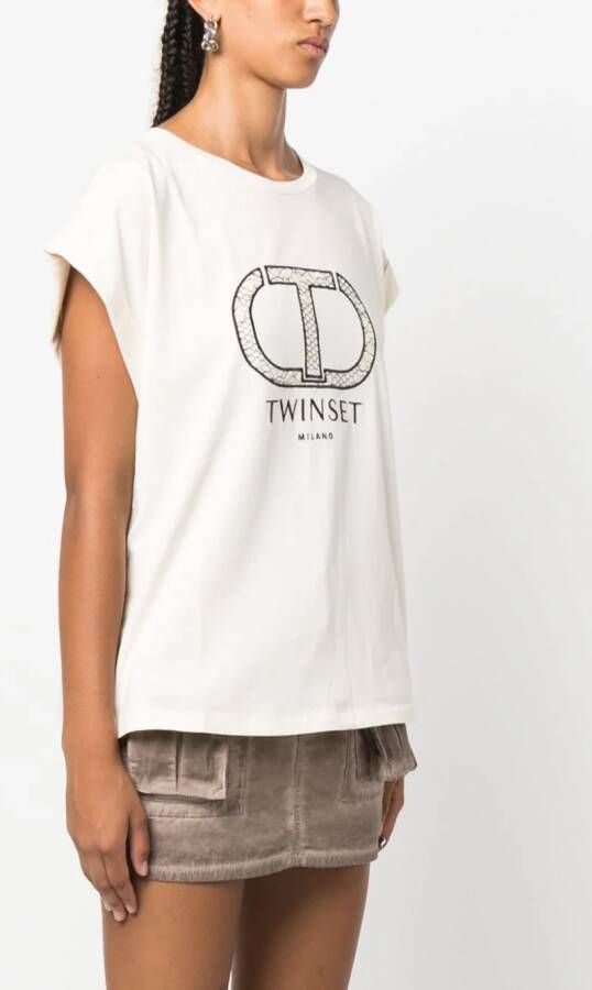 TWINSET T-shirt met geborduurd logo Beige