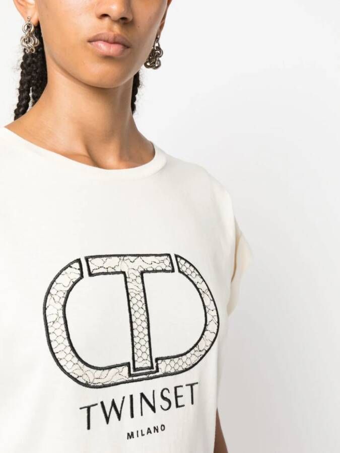 TWINSET T-shirt met geborduurd logo Beige