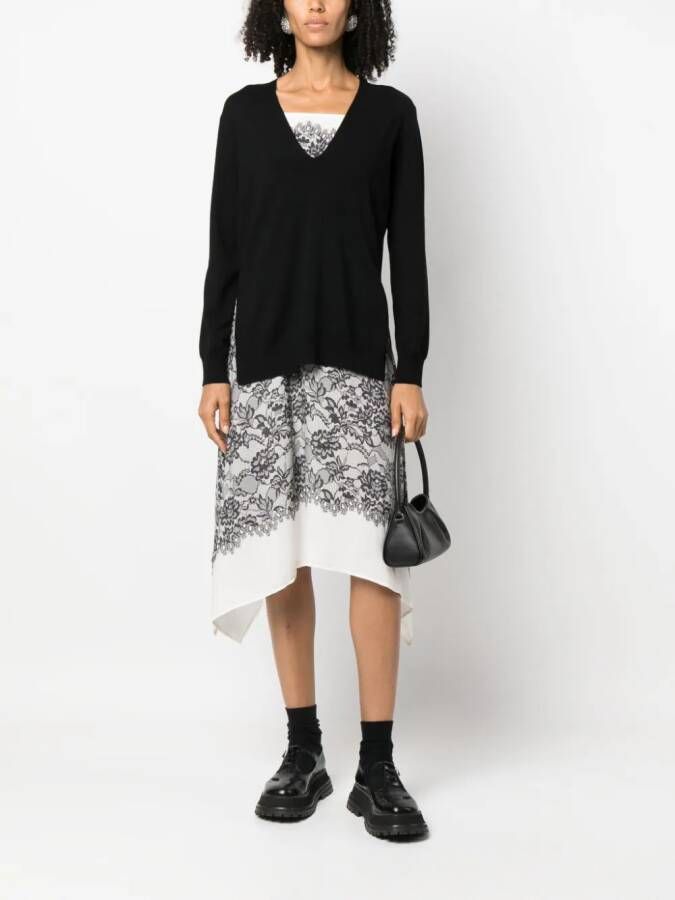 TWINSET Midi-jurk met bloemenkant Zwart