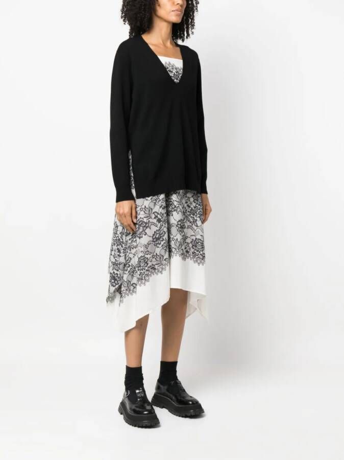 TWINSET Midi-jurk met bloemenkant Zwart