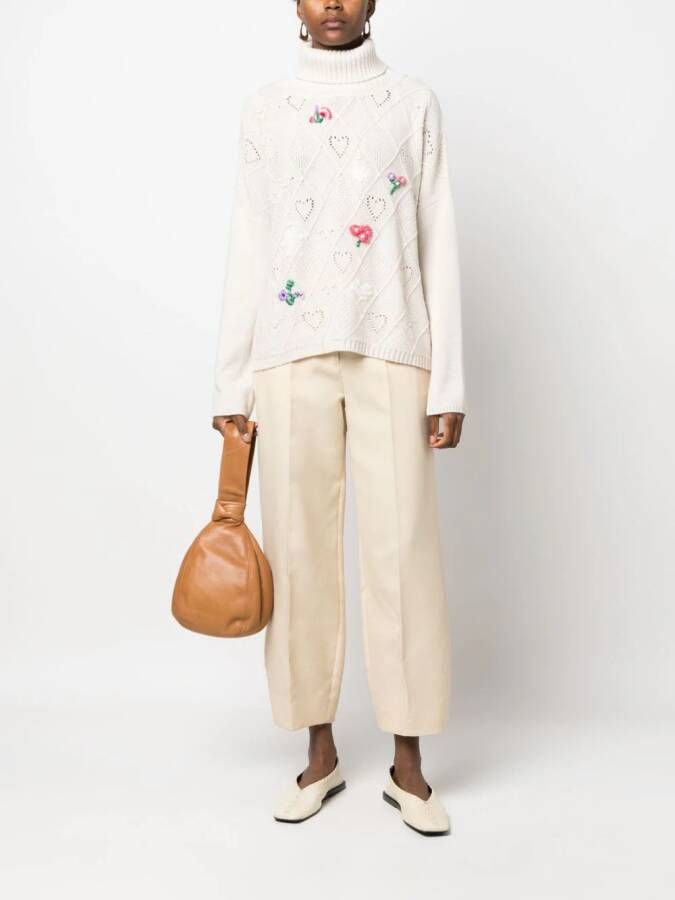 TWINSET x Marco Rambaldi floral-embroidered roll-neck jumper Beige