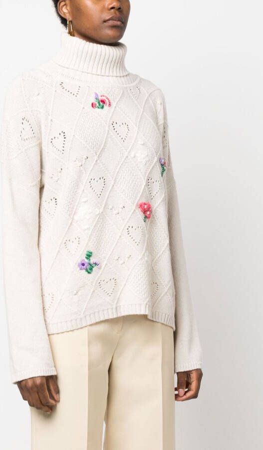 TWINSET x Marco Rambaldi floral-embroidered roll-neck jumper Beige