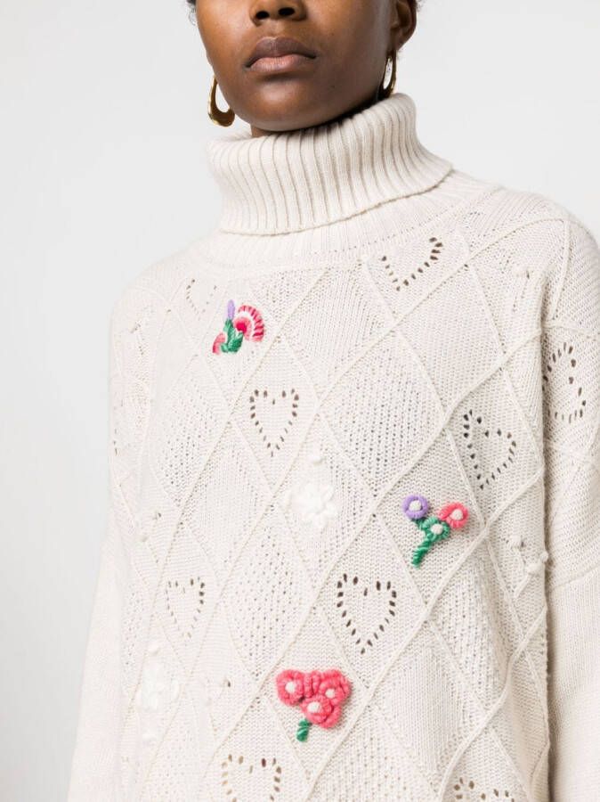 TWINSET x Marco Rambaldi floral-embroidered roll-neck jumper Beige