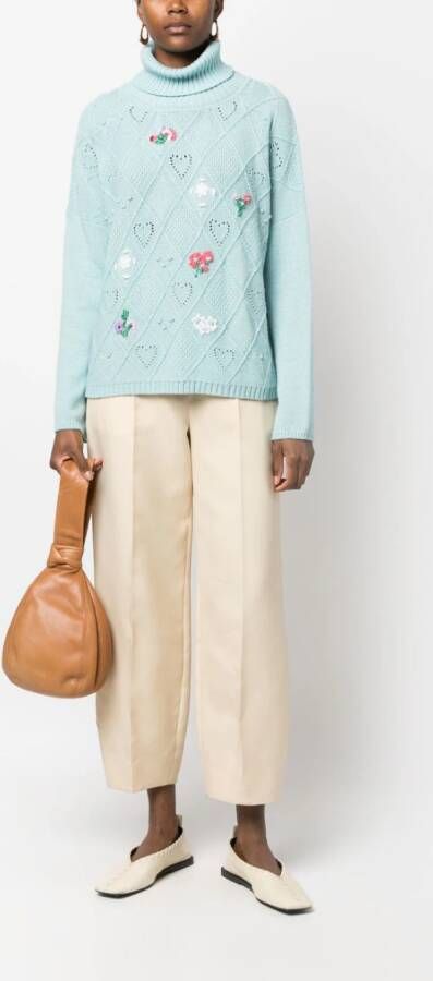 TWINSET x Marco Rambaldi floral-embroidered roll-neck jumper Blauw