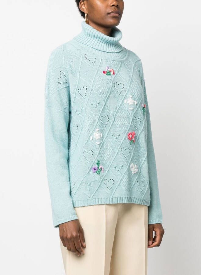 TWINSET x Marco Rambaldi floral-embroidered roll-neck jumper Blauw