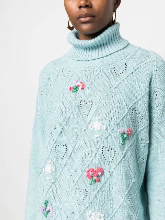 TWINSET x Marco Rambaldi floral-embroidered roll-neck jumper Blauw