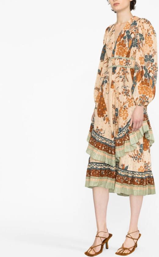 Ulla Johnson Midi-jurk met bloemenprint Beige