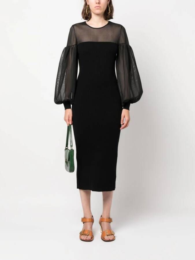 Ulla Johnson Midi-jurk met pofmouwen Zwart