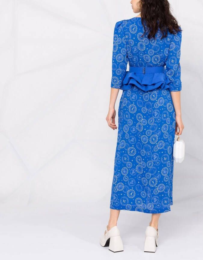 Ulyana Sergeenko Midi-jurk met ruches Blauw