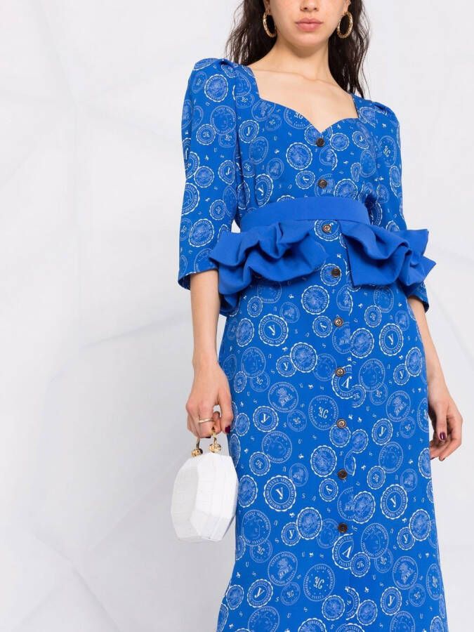Ulyana Sergeenko Midi-jurk met ruches Blauw