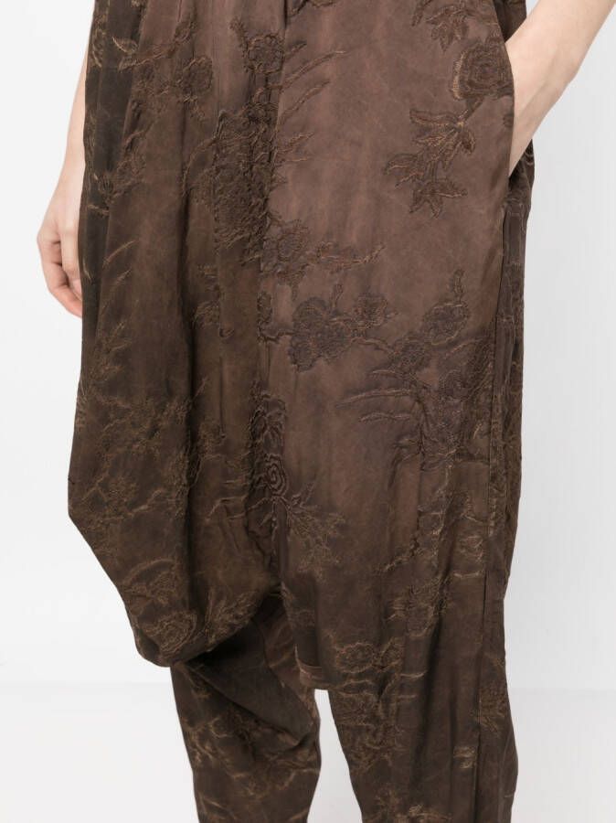 Uma Wang Broek met geborduurde bloemen Bruin