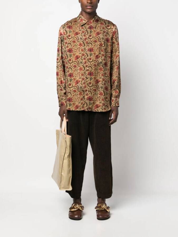 Uma Wang Overhemd met bloemenprint Beige
